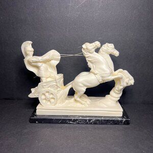 VTG Italian A Santini Classic Sculpture Roman Gladiator Figure w/ Horse Chariot